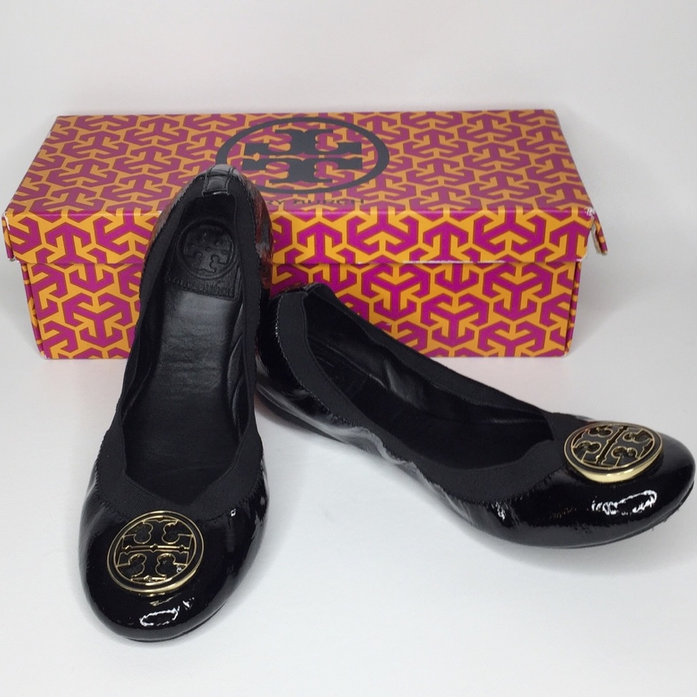 TORY BURCH Caroline Black Patent Leather Flats 7